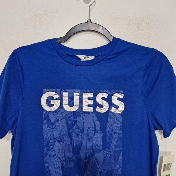 Guess NEW Kids Blue Logo Sporty Streetwear Pullover Short Sleeve T-Shirt Size L - Picture 2 of 10